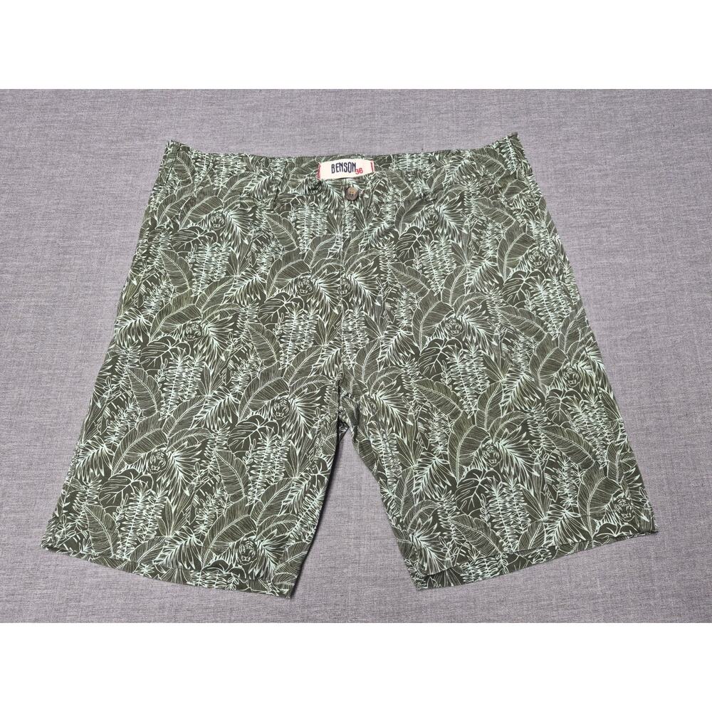 Benson Green Print Chino Shorts Mens Size 36 Tropical Leaf Print Summer Casual S